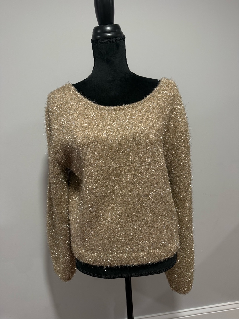 Anthropologie Sparkle Knit Crewneck Sweater - Cream